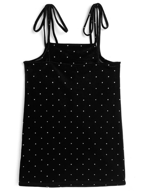 ドット柄リボンストラップベロアキャミソールミニワンピース[sm379