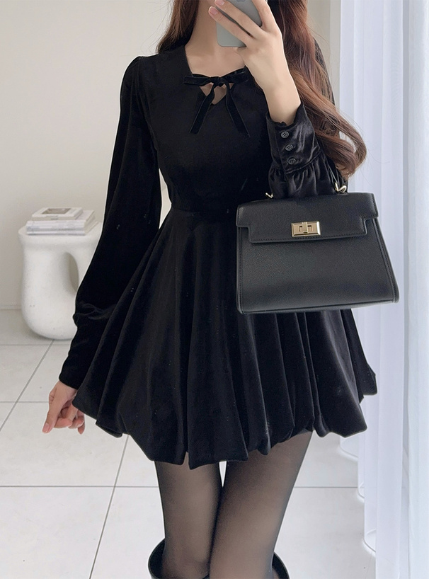 バルーンベロアミニワンピース