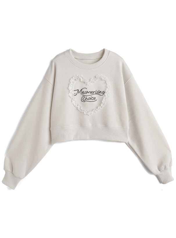 ハートレースロゴ刺繍スウェットトップス[sm383]