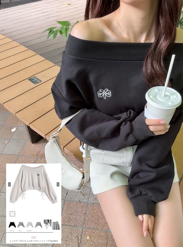 レースアップオフショルダースウェットトップス[sm391] | レディース
