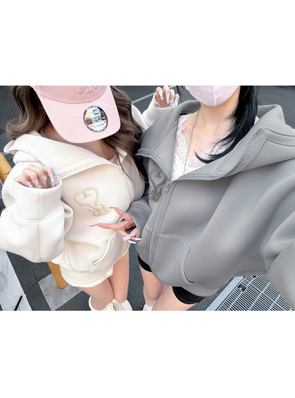 ロゴ刺繍オーバーサイズジップパーカー[sm397] | レディース