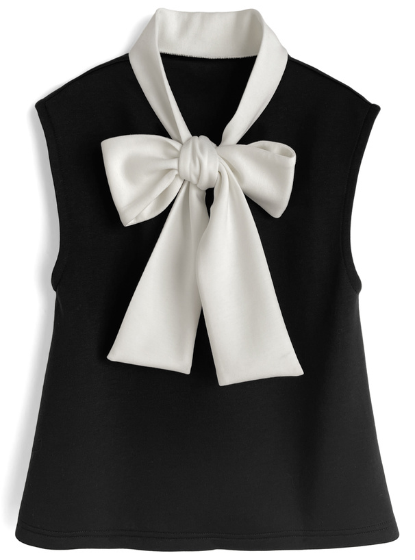 配色ボウタイフレンチスリーブトップス