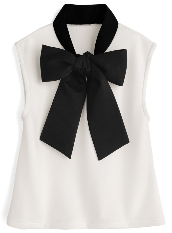 配色ボウタイフレンチスリーブトップス