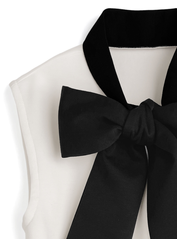 配色ボウタイフレンチスリーブトップス