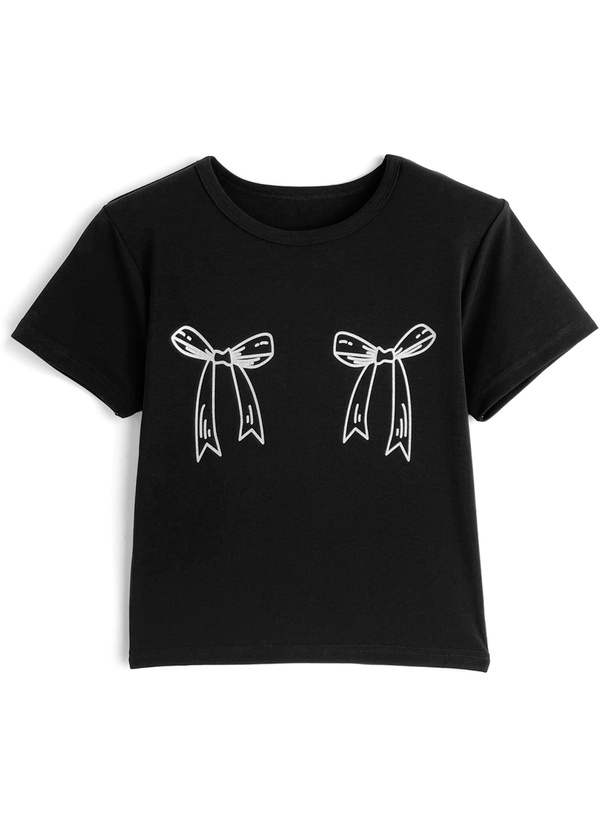 メタリックリボンロゴプリントTシャツ