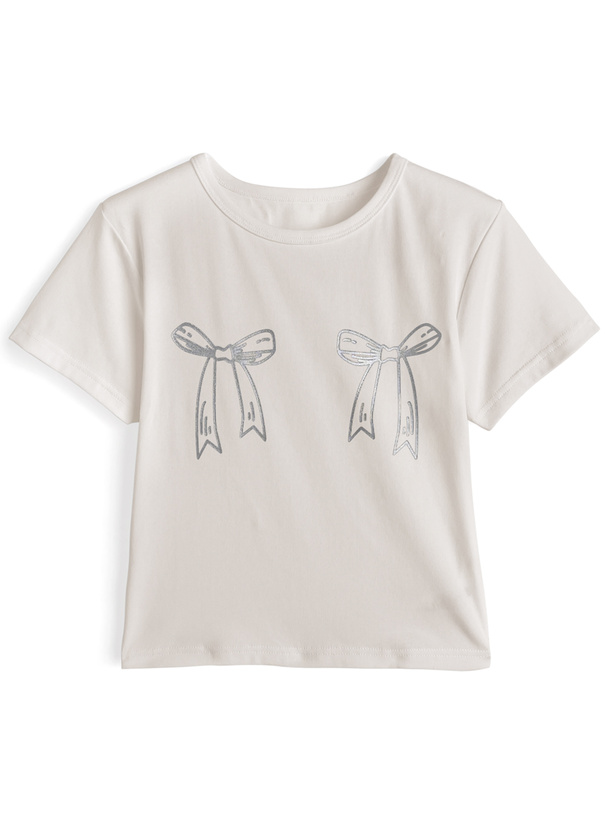 メタリックリボンロゴプリントTシャツ