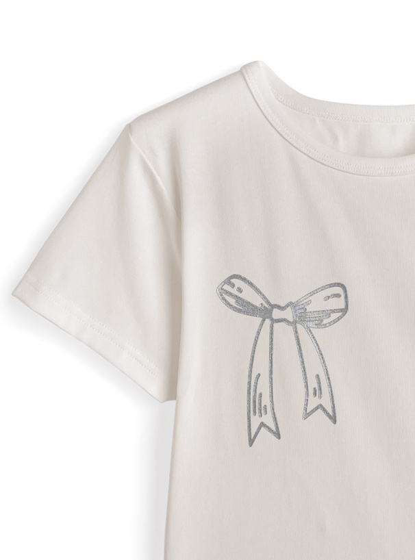 メタリックリボンロゴプリントTシャツ