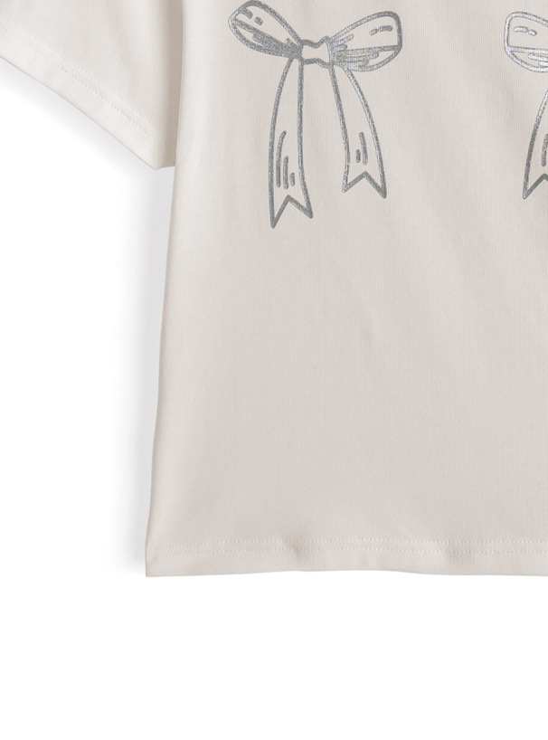 メタリックリボンロゴプリントTシャツ