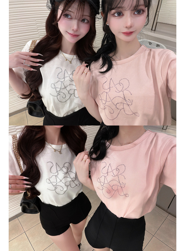 ラインストーンロゴTシャツ