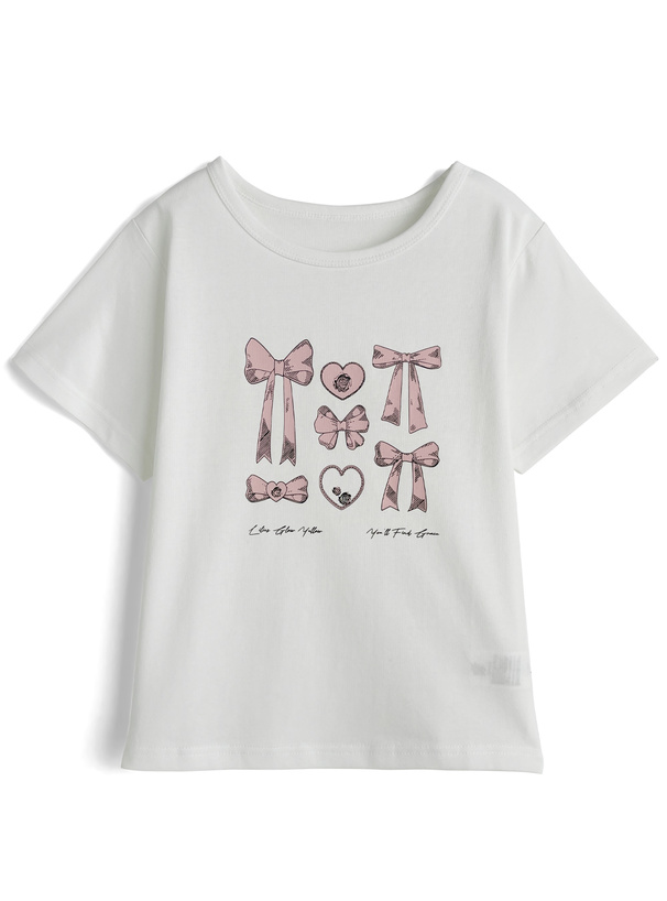 リボングラフィックプリントTシャツ