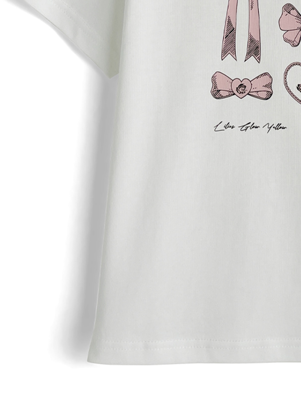リボングラフィックプリントTシャツ