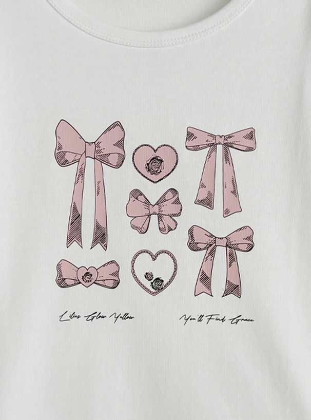 リボングラフィックプリントTシャツ