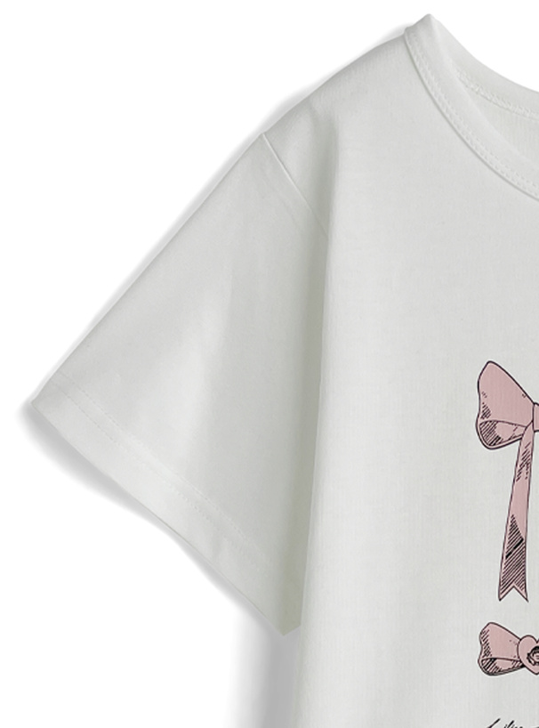 リボングラフィックプリントTシャツ