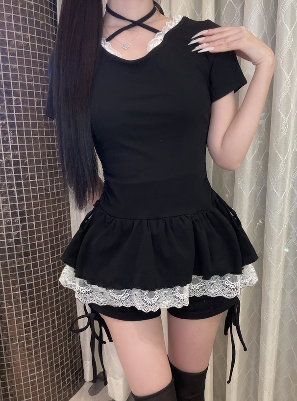 ホルターネックレースドロストトップス