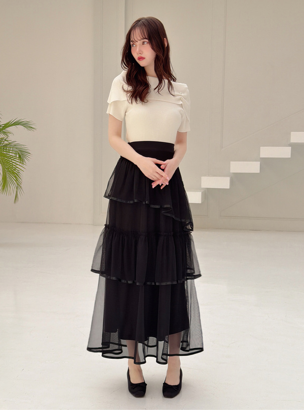 アシンメトリーティアードチュールスカート