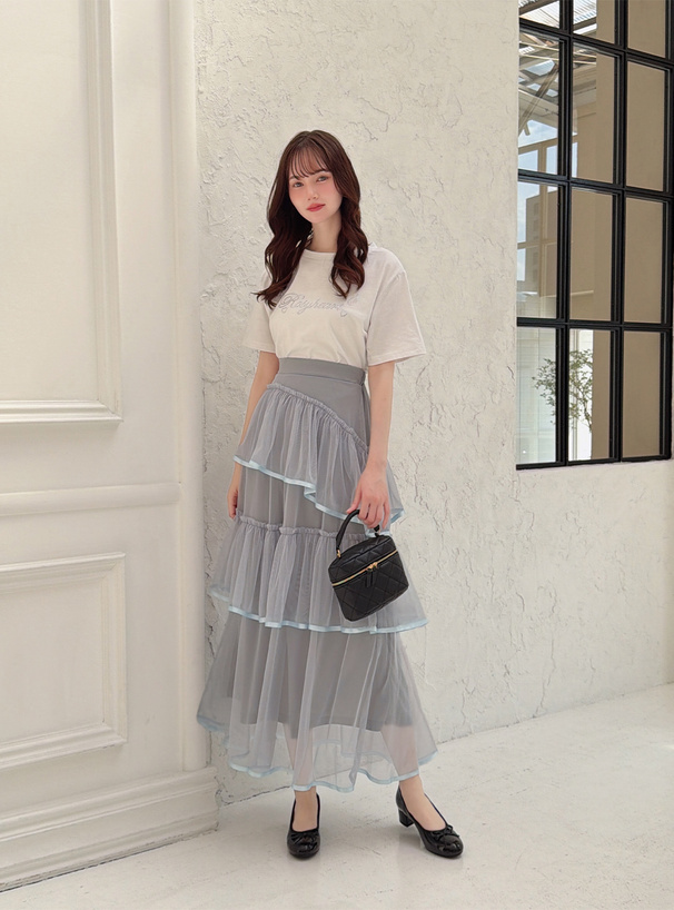アシンメトリーティアードチュールスカート