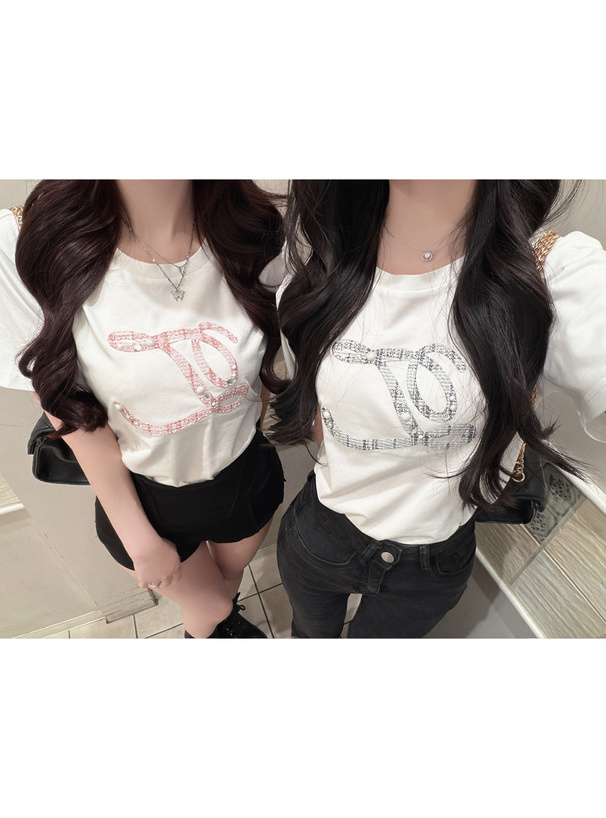 ツイードロゴ刺繍Tシャツ
