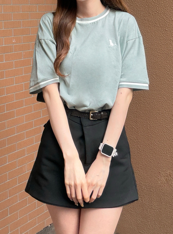 配色ラインロゴ刺繍Tシャツ