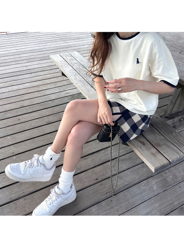 配色ラインロゴ刺繍Tシャツ