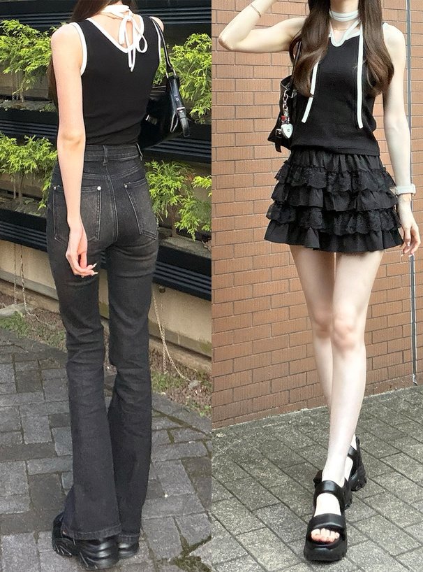 配色クロスネックタンクトップ