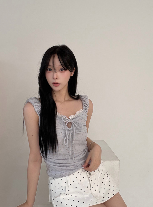 小花柄ダブルリボンレースタンクトップ