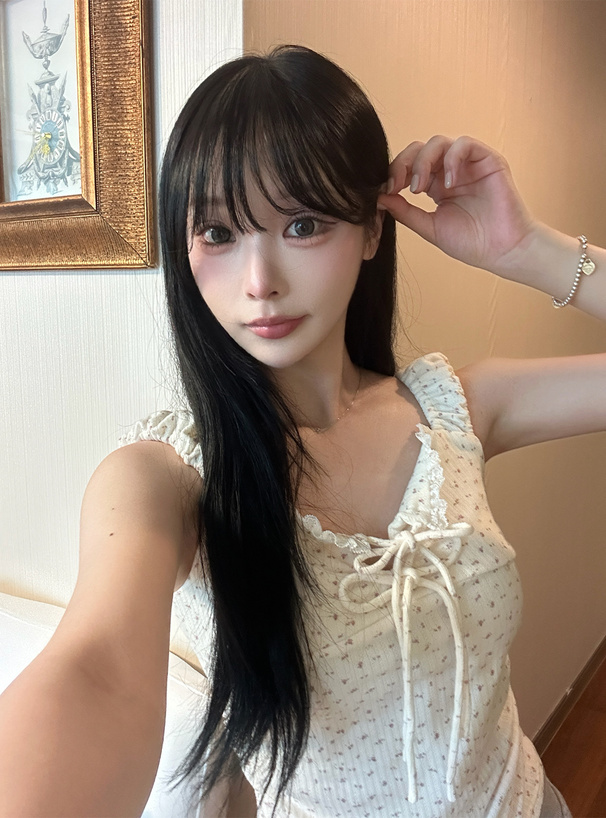 小花柄ダブルリボンレースタンクトップ