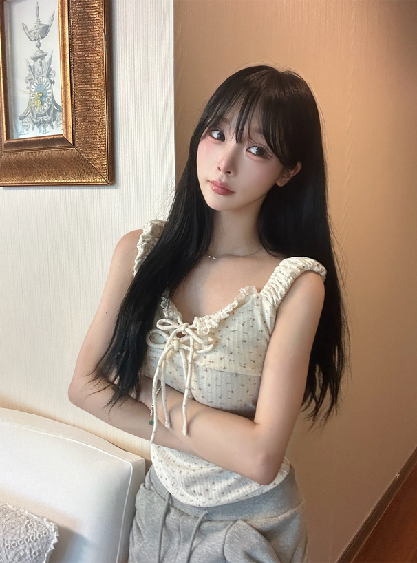 小花柄ダブルリボンレースタンクトップ