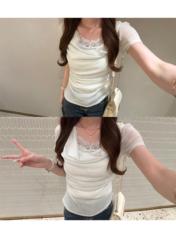 キャミソールレイヤード風ラメシアードレープトップス