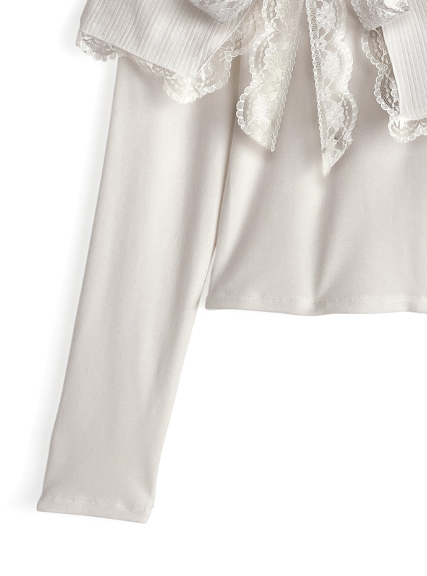 レースリボンオフショルダートップス