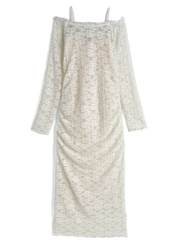 タイ・ペチコート付きレースロングワンピース