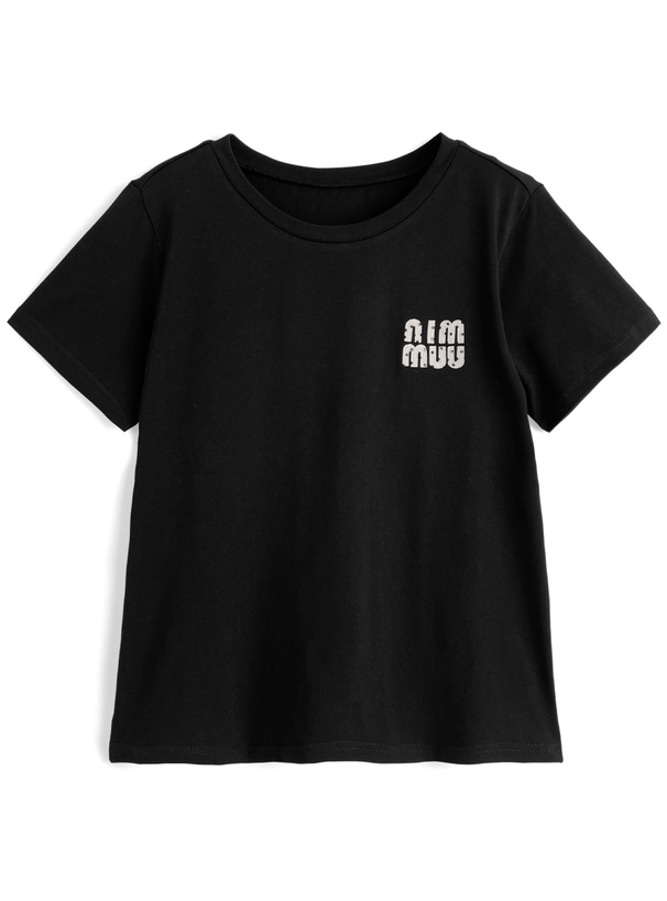 ドット柄ロゴ刺繍Tシャツ