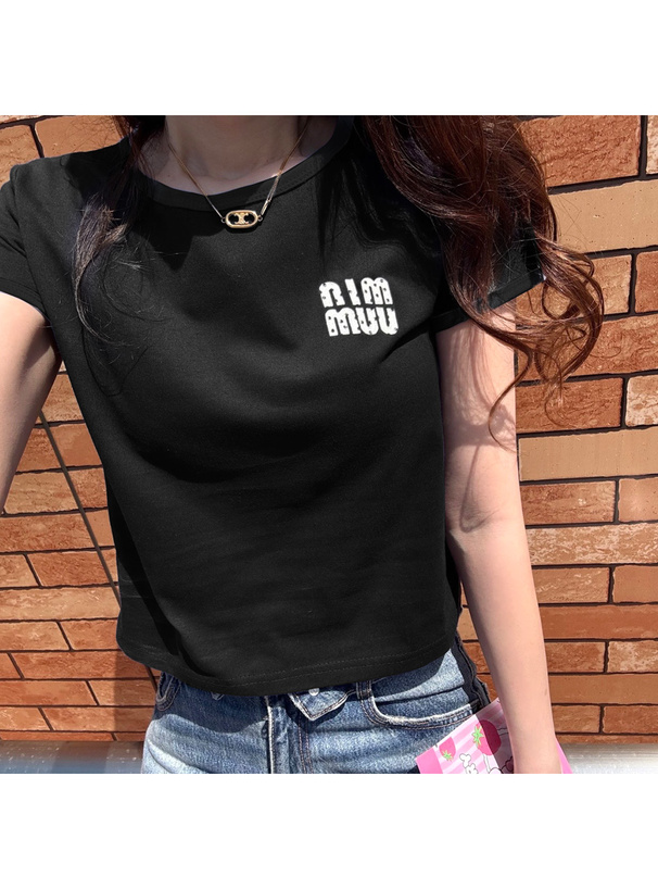 ドット柄ロゴ刺繍Tシャツ