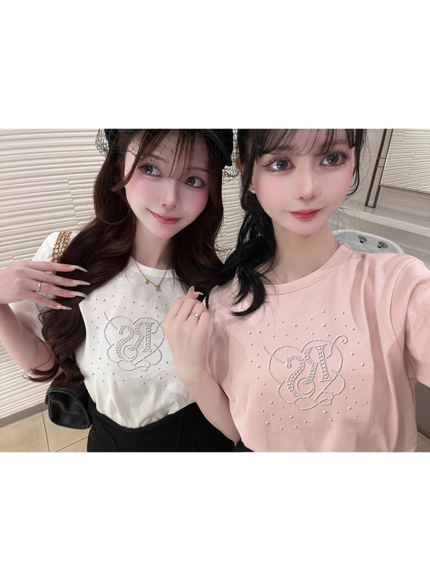 ラインストーンロゴTシャツ