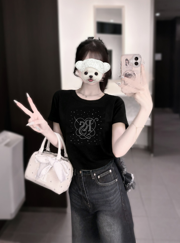 ラインストーンロゴTシャツ