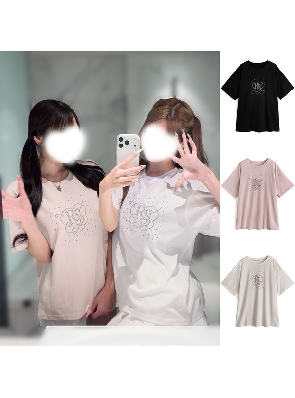 ラインストーンロゴTシャツ