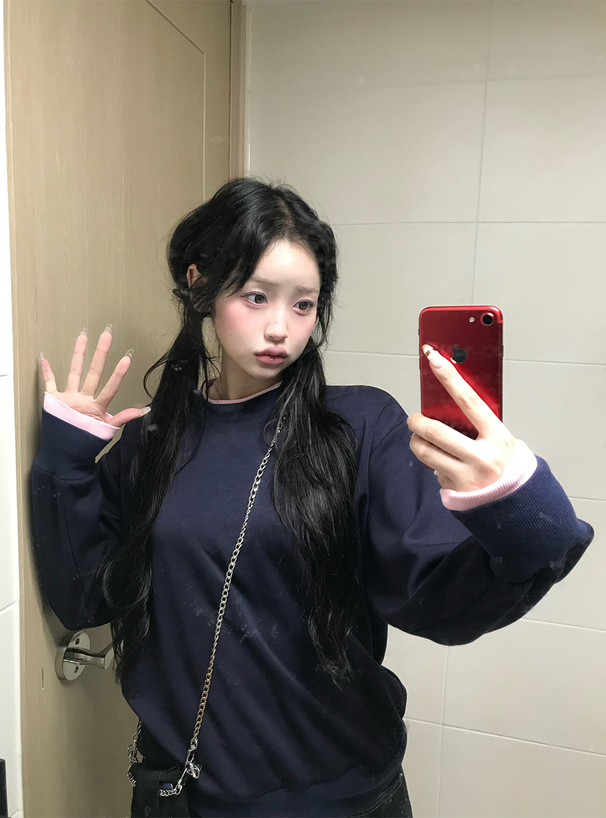配色レイヤード風トップス