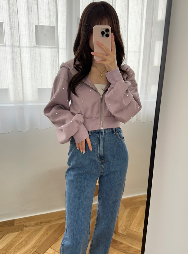 ラインストーン裏起毛ショート丈パーカー[sm90] | レディース