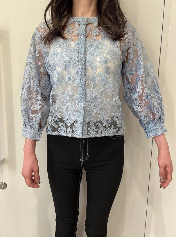 望む 留まる 多用途 フラワー 刺繍 オーガンジー ブラウス 含む 衣服 継承