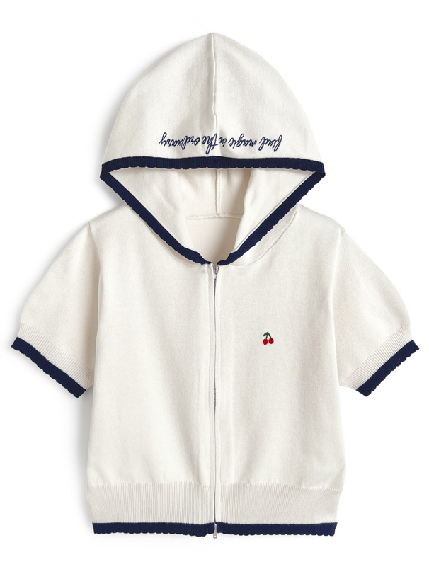 チェリー刺繍ダブルジップニットパーカー
