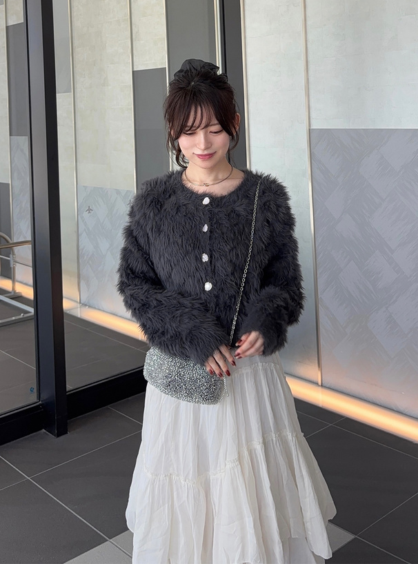 シャギーニットショート丈カーディガン