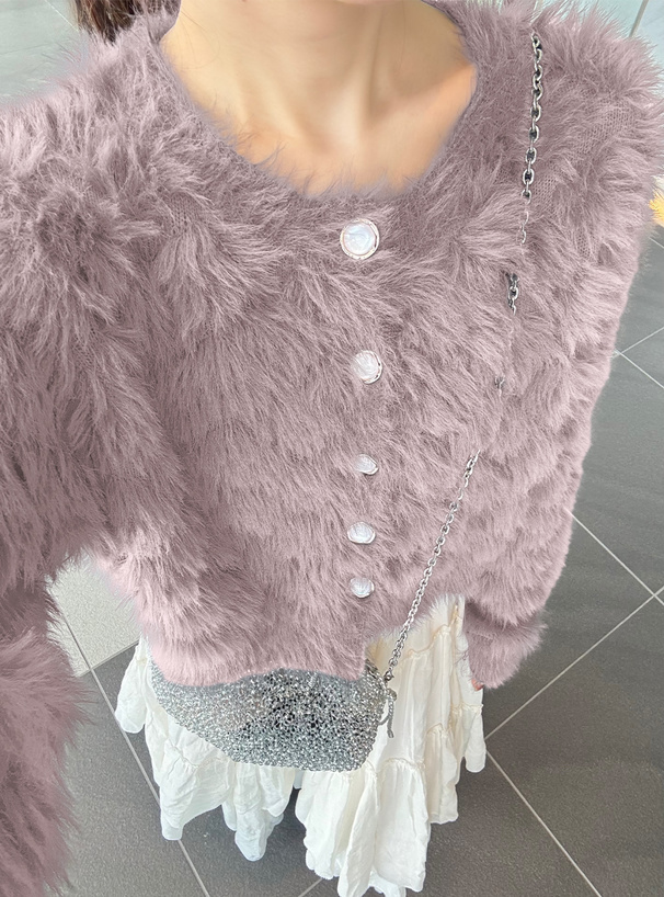 シャギーニットショート丈カーディガン