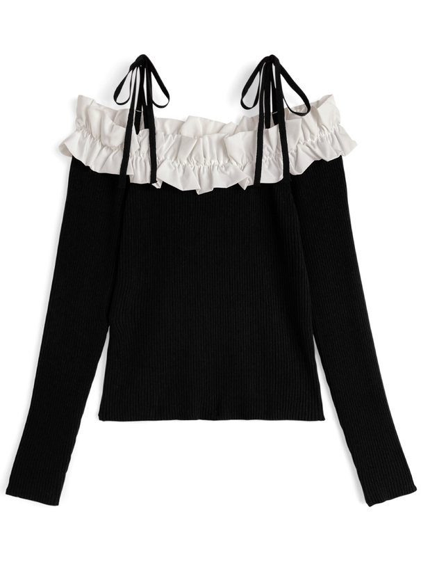 リボンフリルオフショルダーニットトップス[so36]