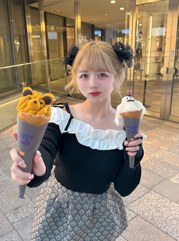 リボンフリルオフショルダーニットトップス