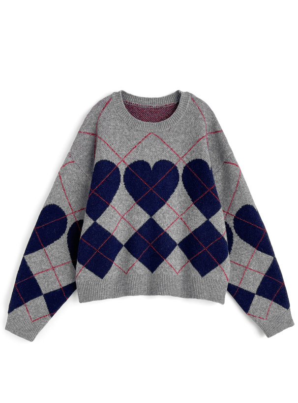 アーガイル柄ニットトップス