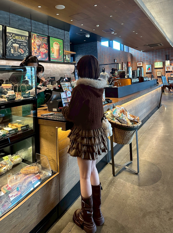 ファーフードケーブル編みダブルジップニットパーカー[so45