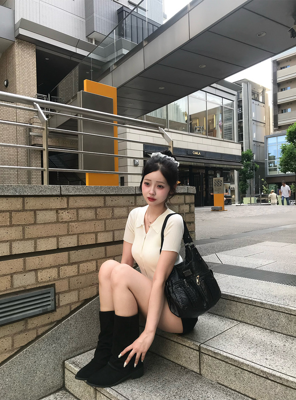 レースドッキングスキッパーリブニットトップス