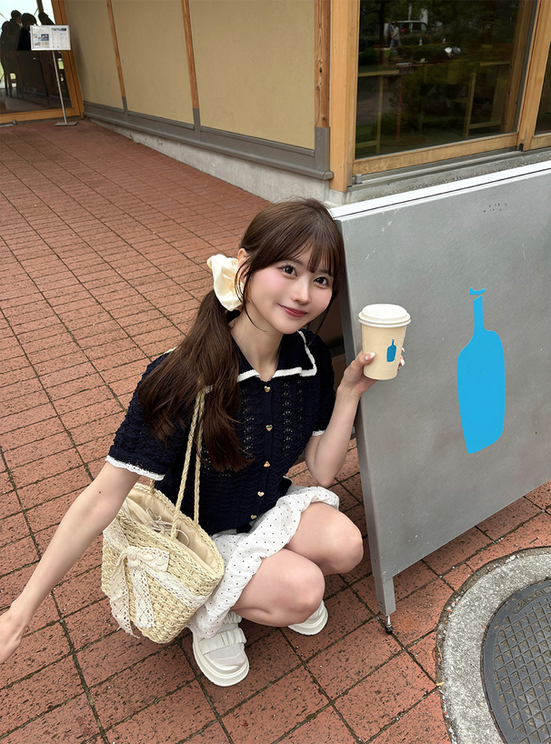 配色ハートボタン透かし編みニットカーディガン