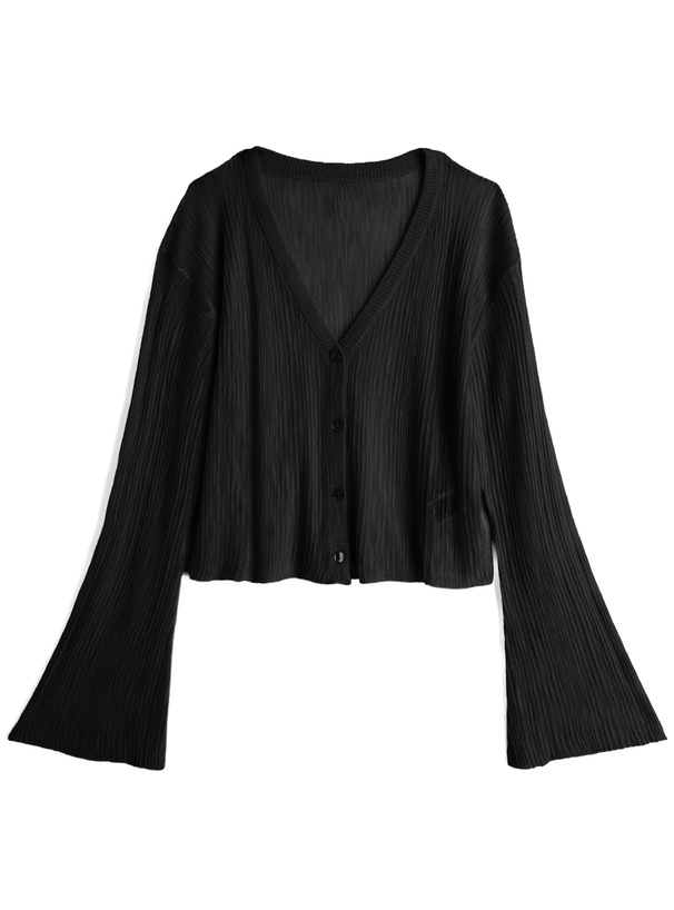 Vネックフレアスリーブシアーニットカーディガン