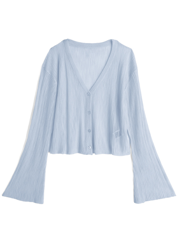 Vネックフレアスリーブシアーニットカーディガン