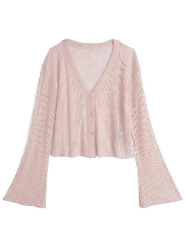 Vネックフレアスリーブシアーニットカーディガン